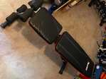 Adjustable workout bench and dumbells: sets of 8, 10, 12, 15, 20, 25, 30, 35, and 40lb.