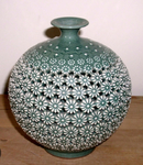 Korean celadon triple-walled openwork vase Kim Se-Yong<br/>Korean pottery